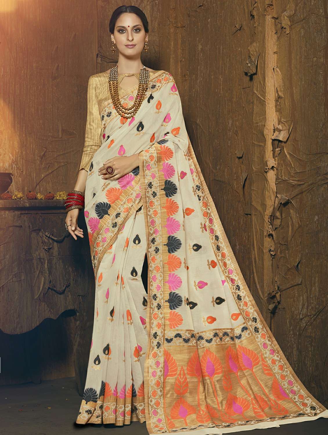 women's self design multi colored saree with blouse
