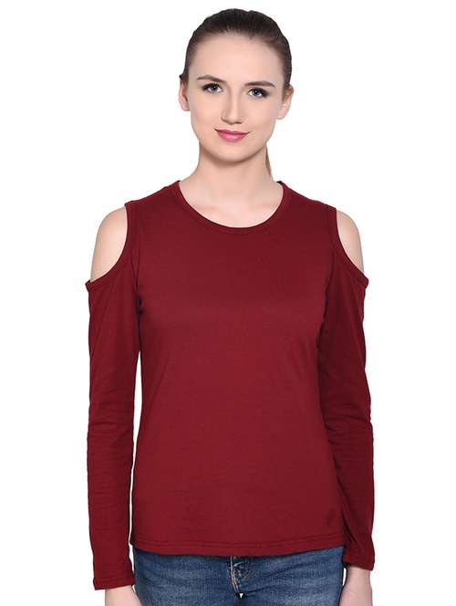 cold shoulder solid top - 16331286 - Standard Image - 0