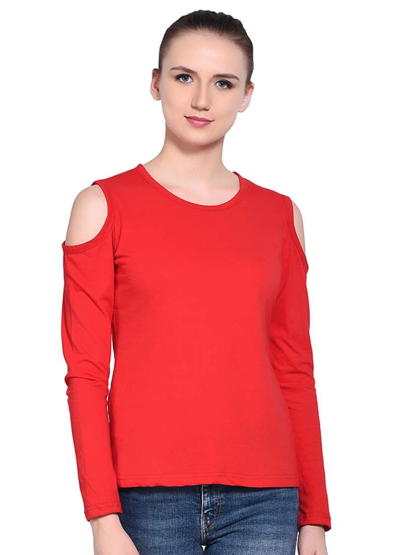 cold shoulder solid top - 16331291 - Zoom Image - 0
