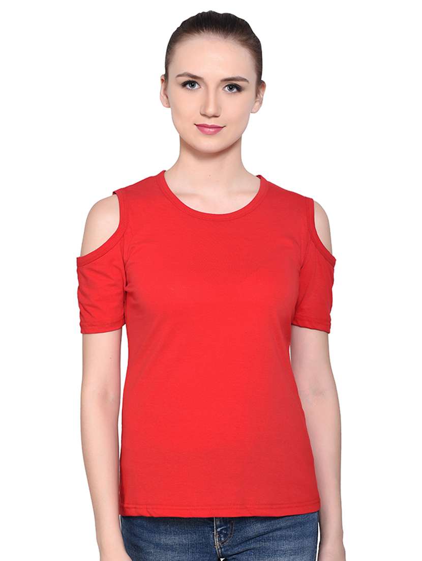 cold shoulder solid top - 16331294 -  Zoom Image - 0
