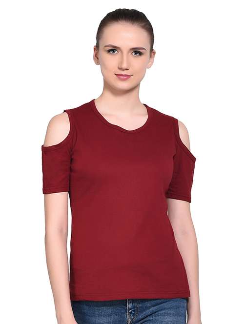cold shoulder solid top - 16331297 - Standard Image - 0