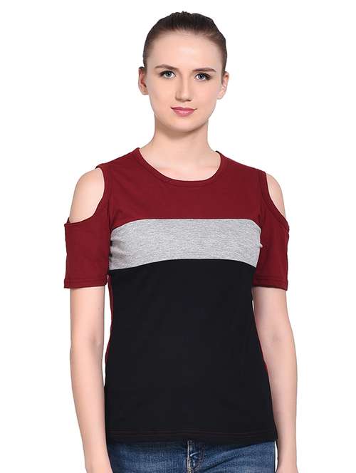 color block cold shoulder top - 16331301 - Standard Image - 0