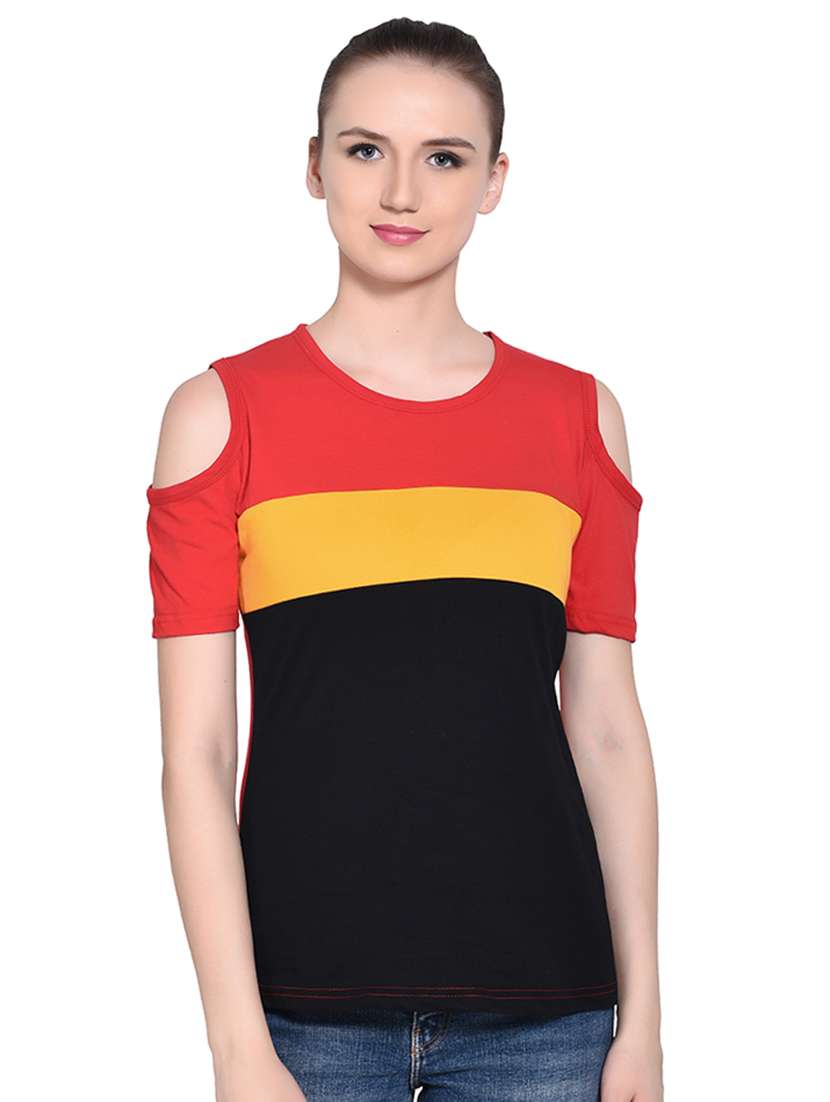 color block cold shoulder top