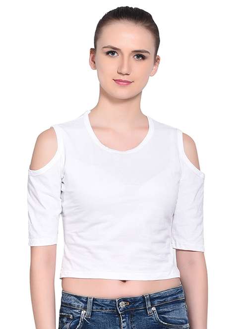 cold shoulder crop top - 16331308 - Standard Image - 0