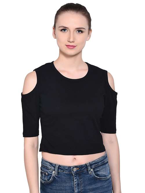 women's crop round neck top - 16331309 -  Standard Image - 0