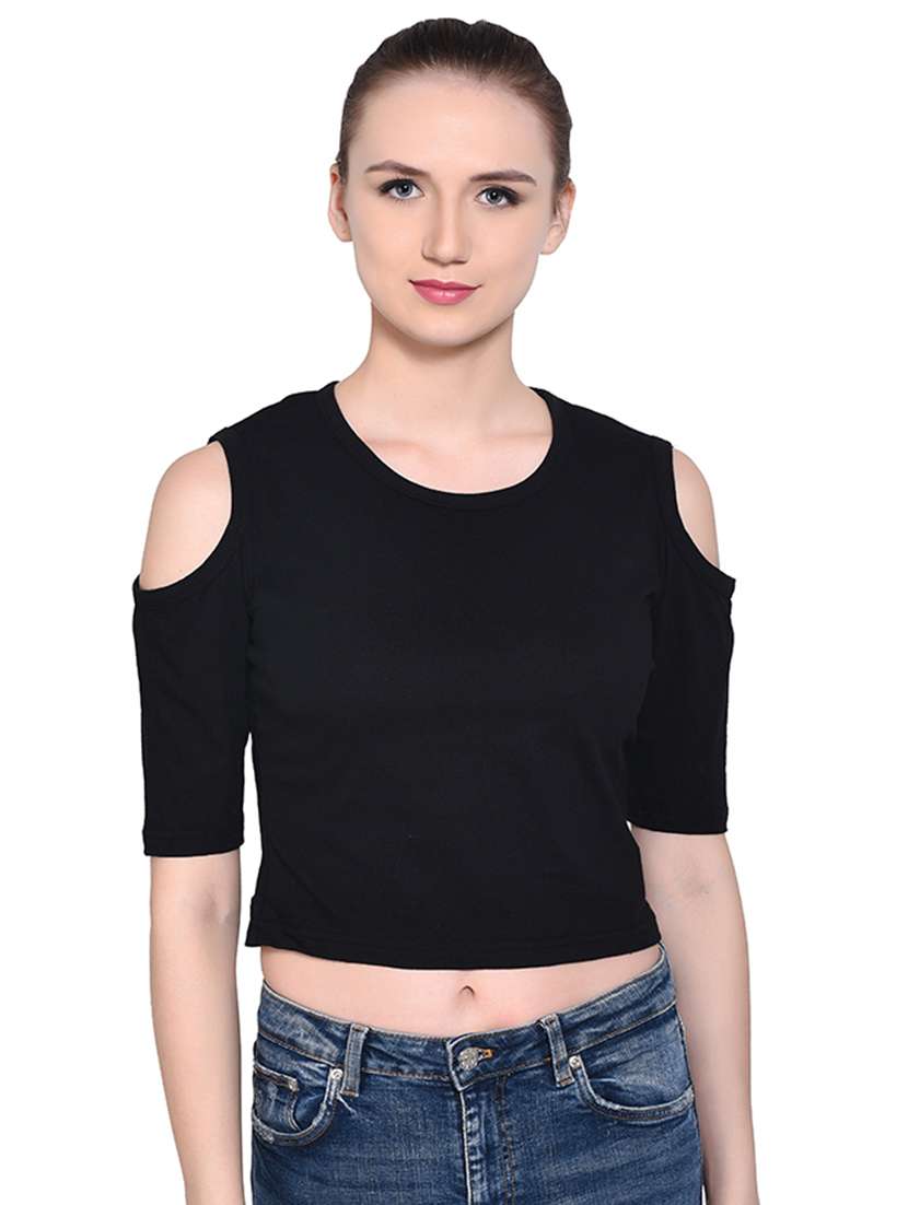 women's crop round neck top - 16331309 -  Zoom Image - 0