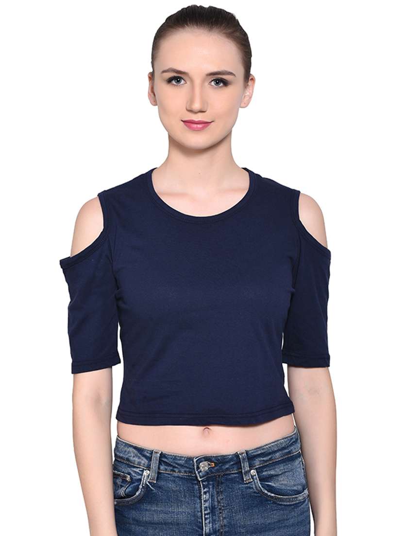 women's crop round neck top