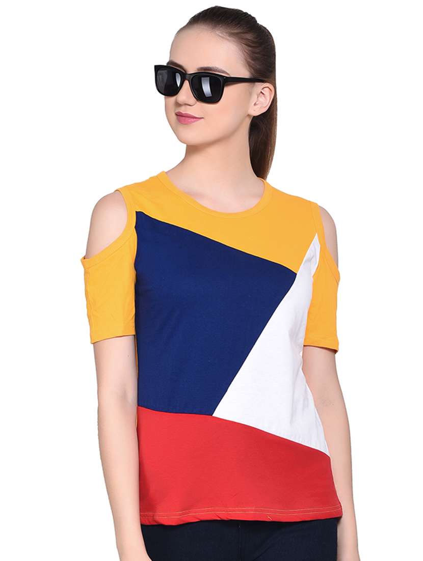 color block cold shoulder top