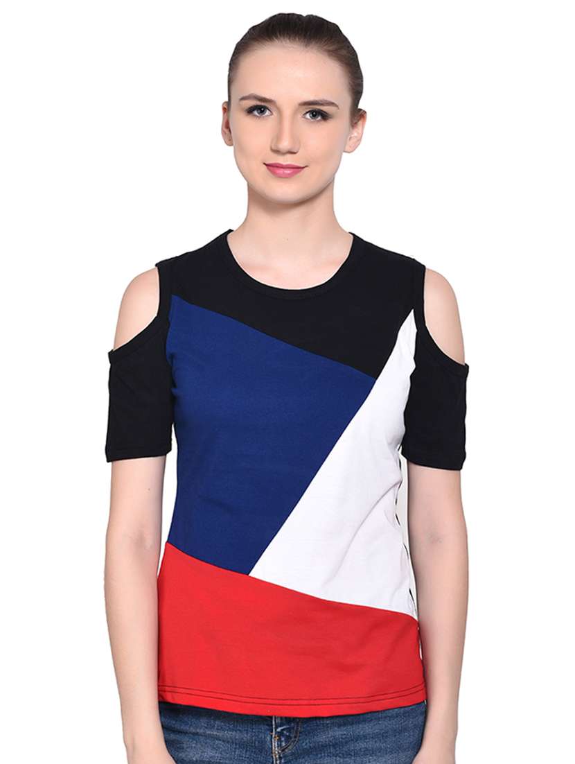color block cold shoulder top