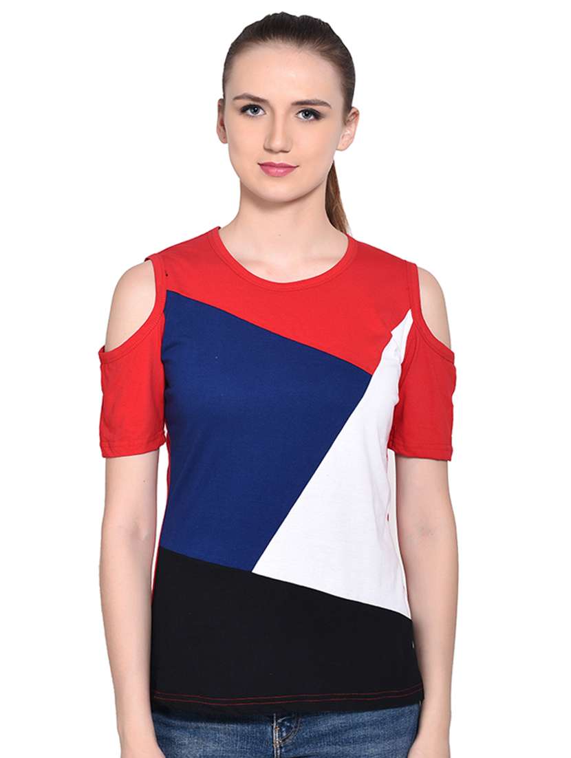 color block cold shoulder top