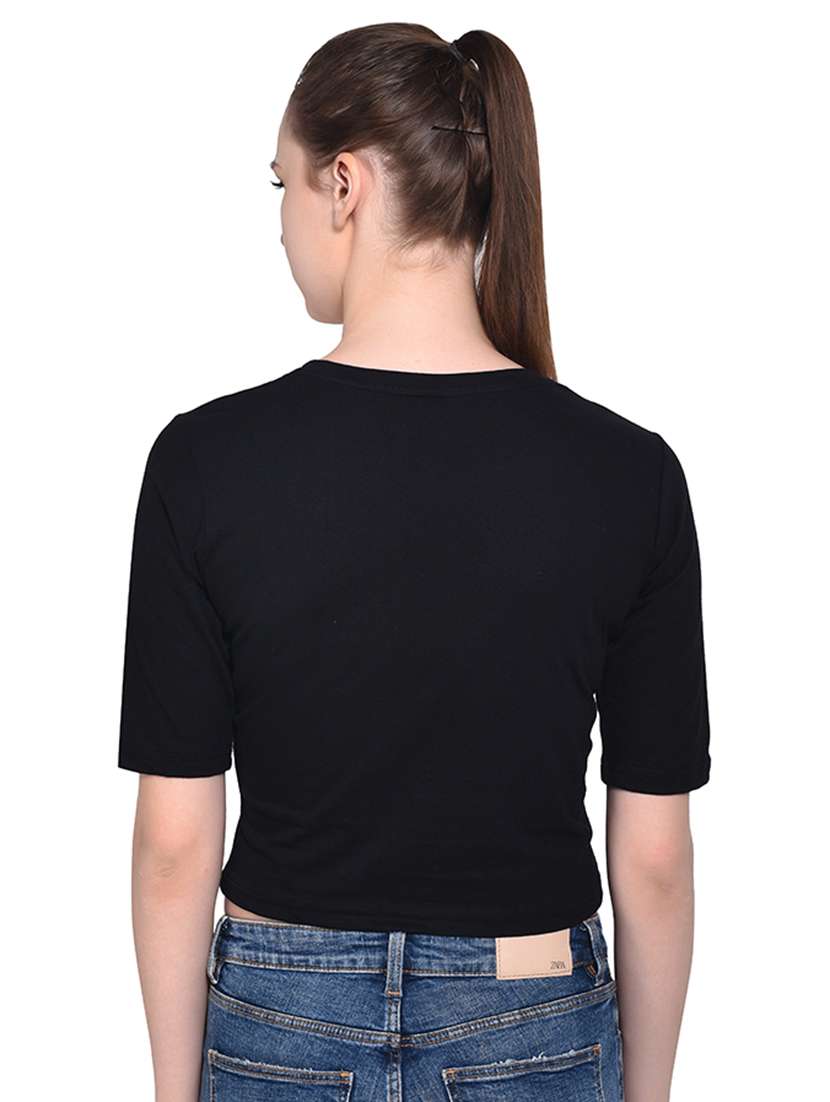 women's crop round neck top - 16331325 - Standard Image - 2