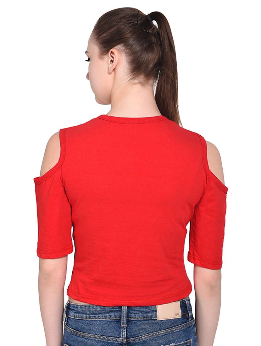 women's crop round neck top - 16331327 - Standard Image - 2