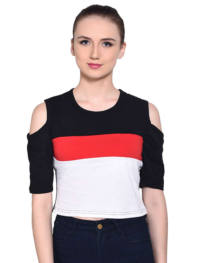 women's crop round neck top
