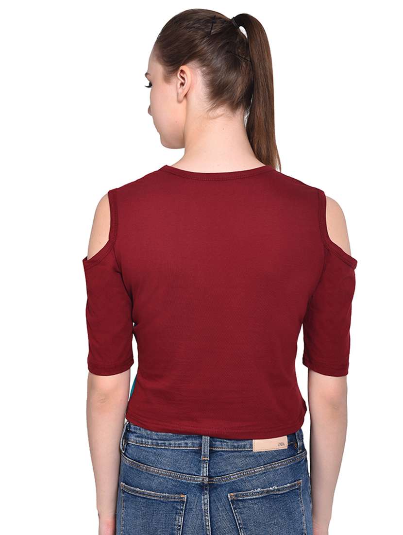 women's crop round neck top - 16331330 - Standard Image - 2