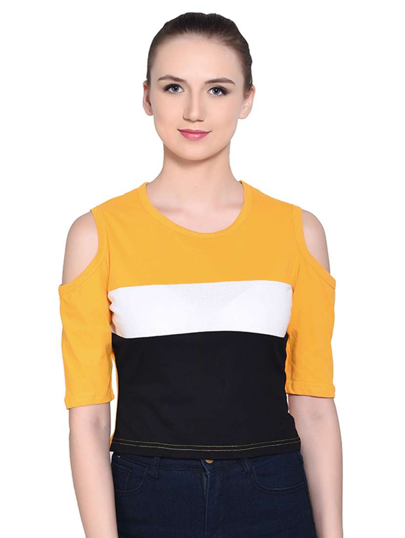 women's crop round neck top