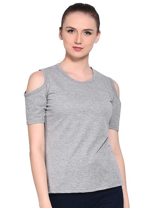 cold shoulder solid top - 16331403 -  Standard Image - 0