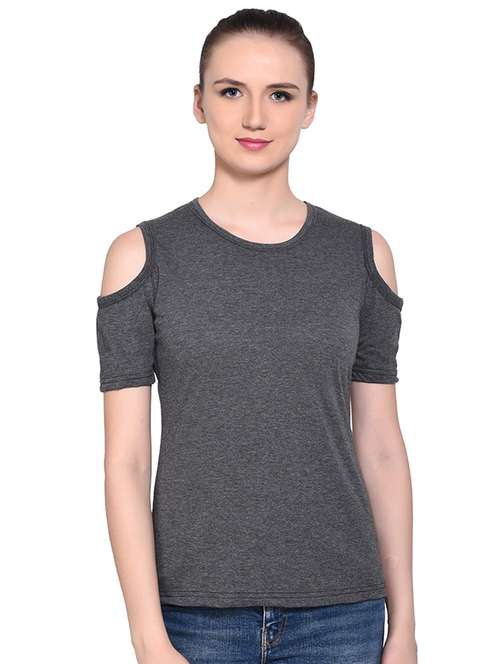 cold shoulder solid top - 16331404 - Standard Image - 0