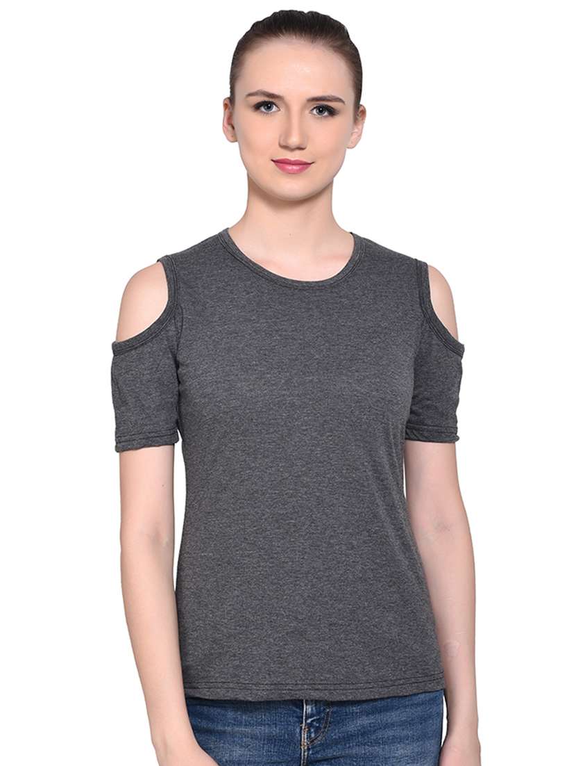 cold shoulder solid top - 16331404 - Zoom Image - 0