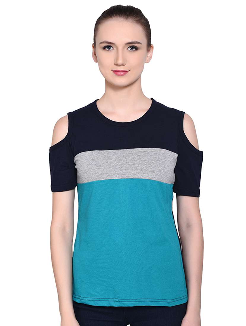 color block cold shoulder top