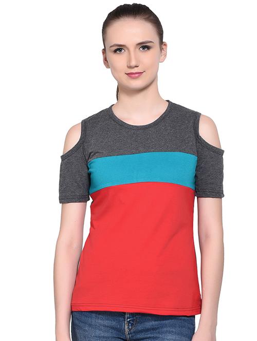 color block cold shoulder top - 16331409 - Standard Image - 0