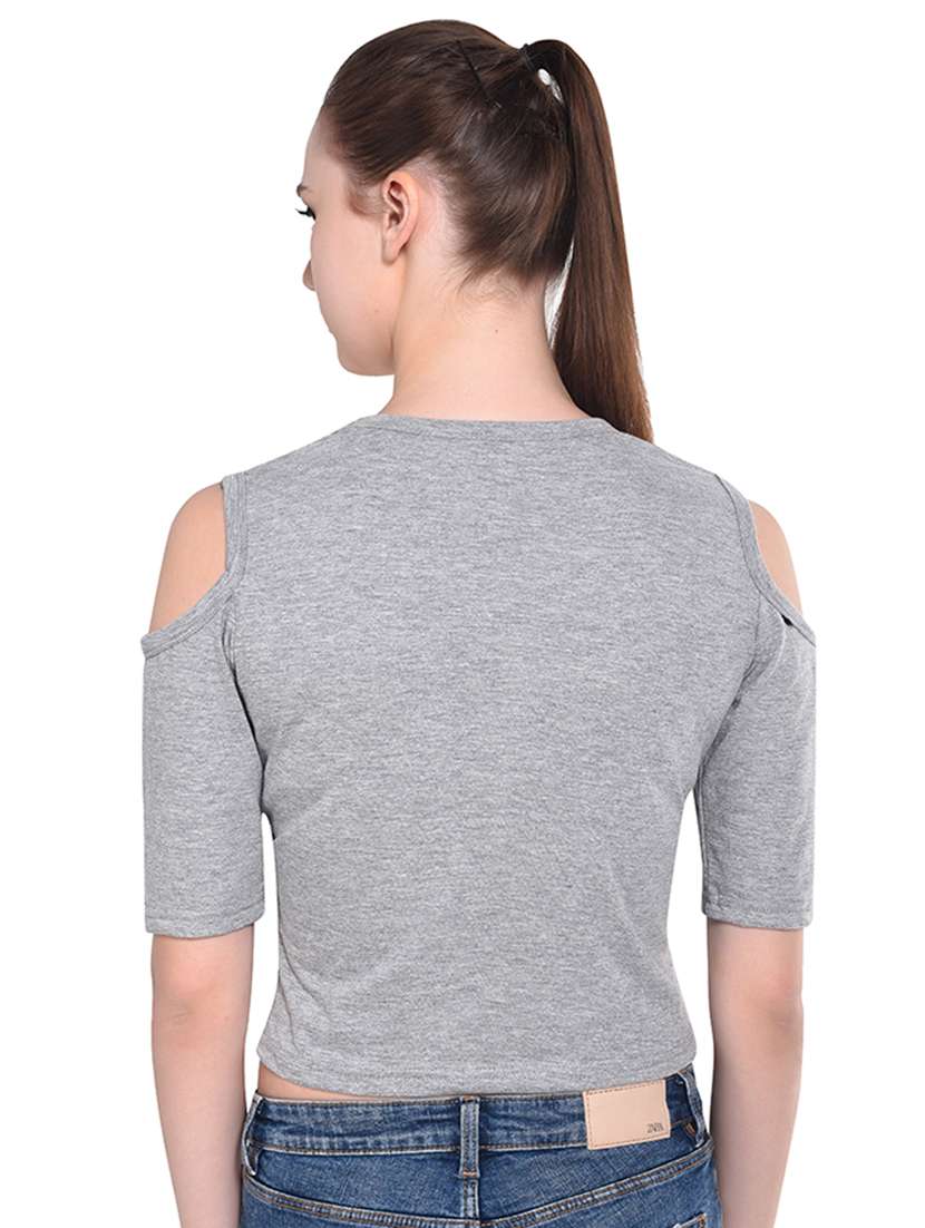 women's crop round neck top - 16331412 - Standard Image - 2