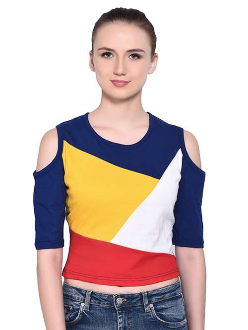 color block cold shoulder top - 16331420 - Standard Image - 0