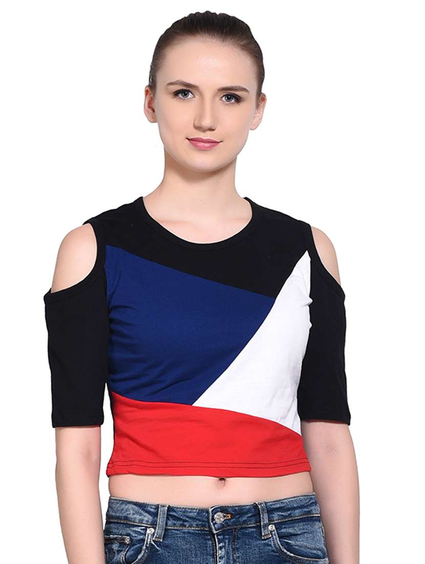 color block cold shoulder top