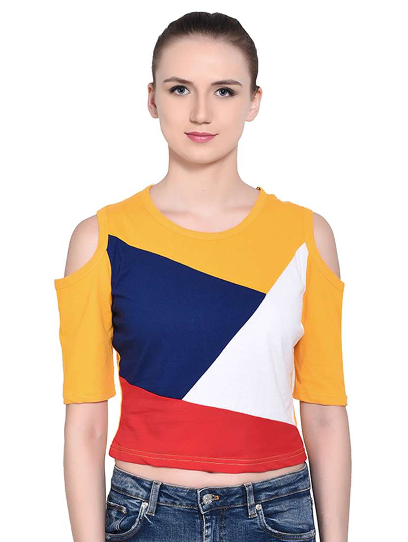 color block cold shoulder top