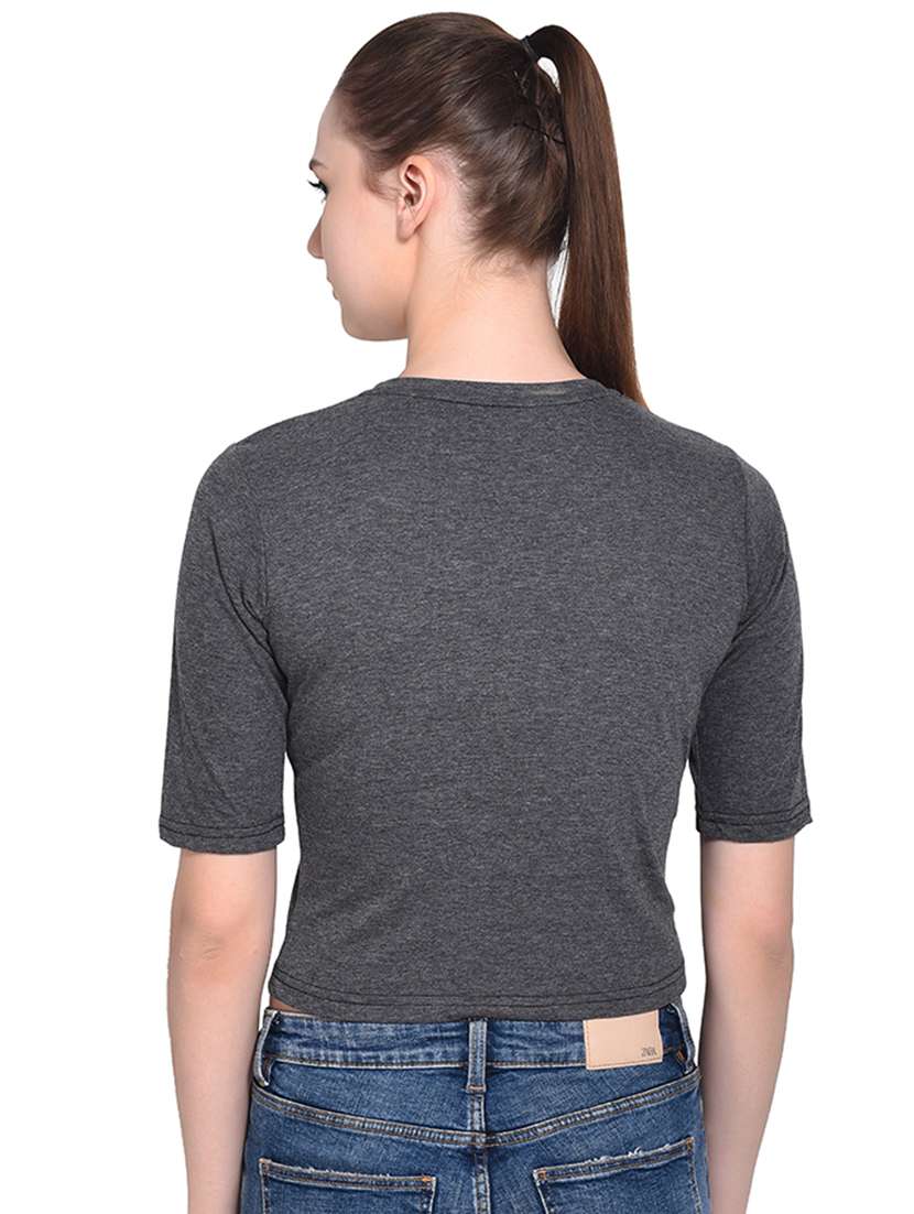 women's crop round neck top - 16331424 - Standard Image - 2
