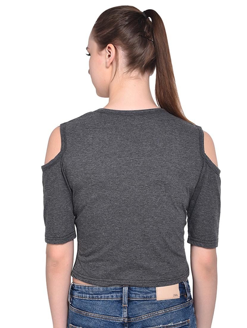women's crop round neck top - 16331426 - Standard Image - 2