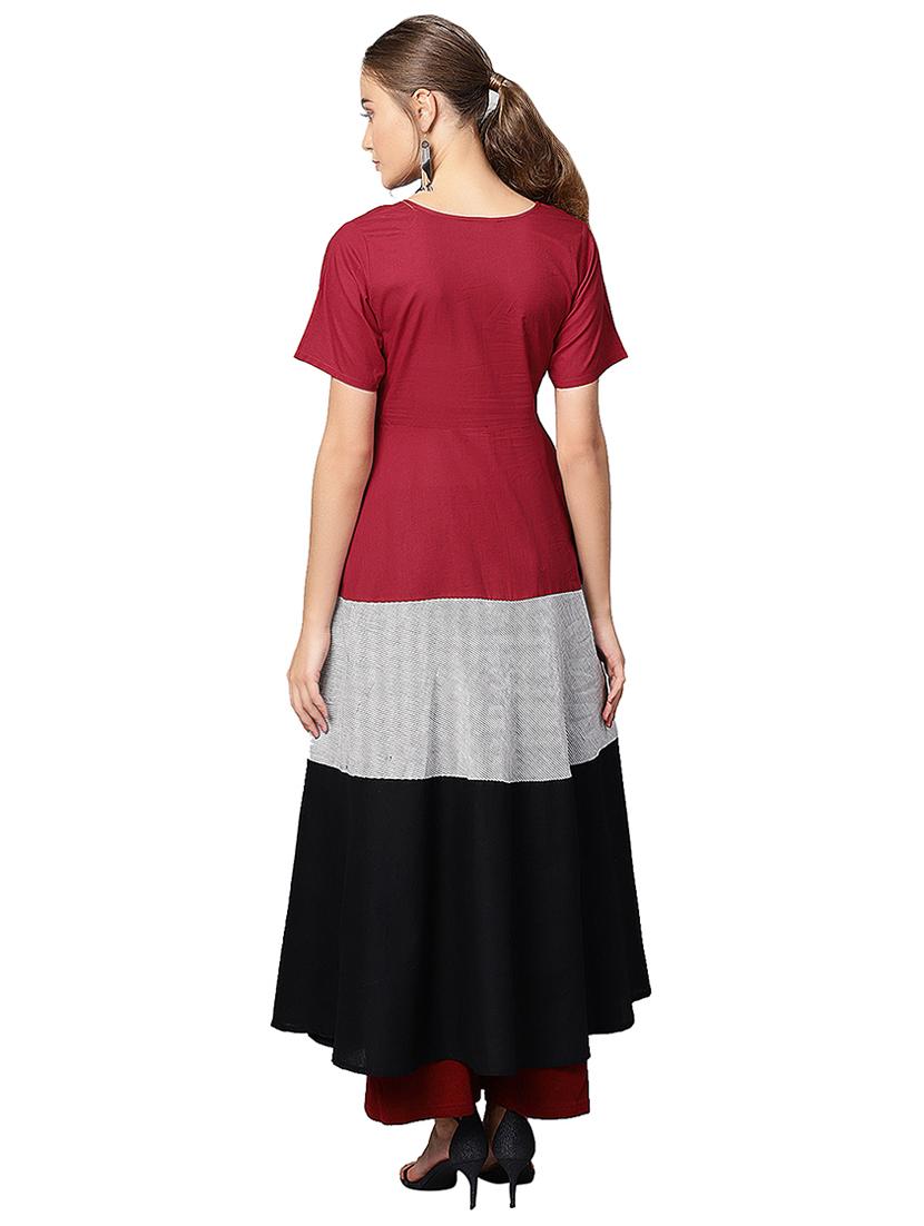 color block flared kurta - 16331432 - Standard Image - 2