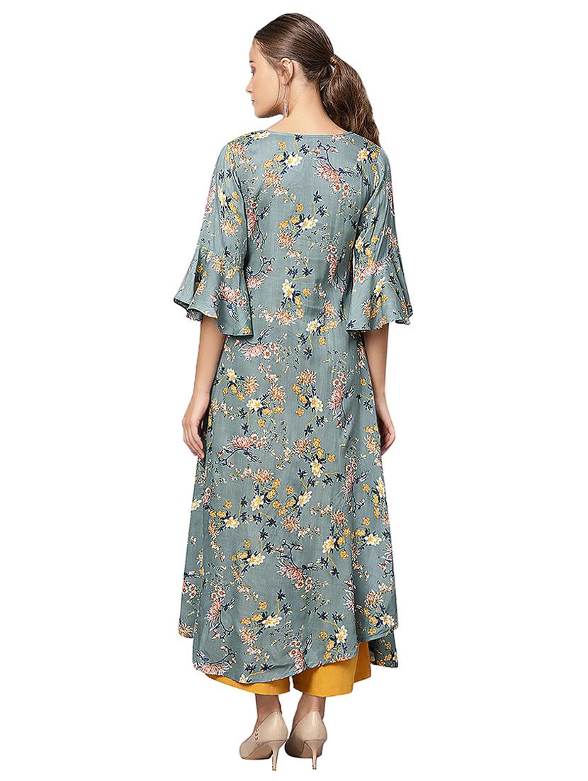 floral printed angrakha kurta - 16331533 - Standard Image - 2