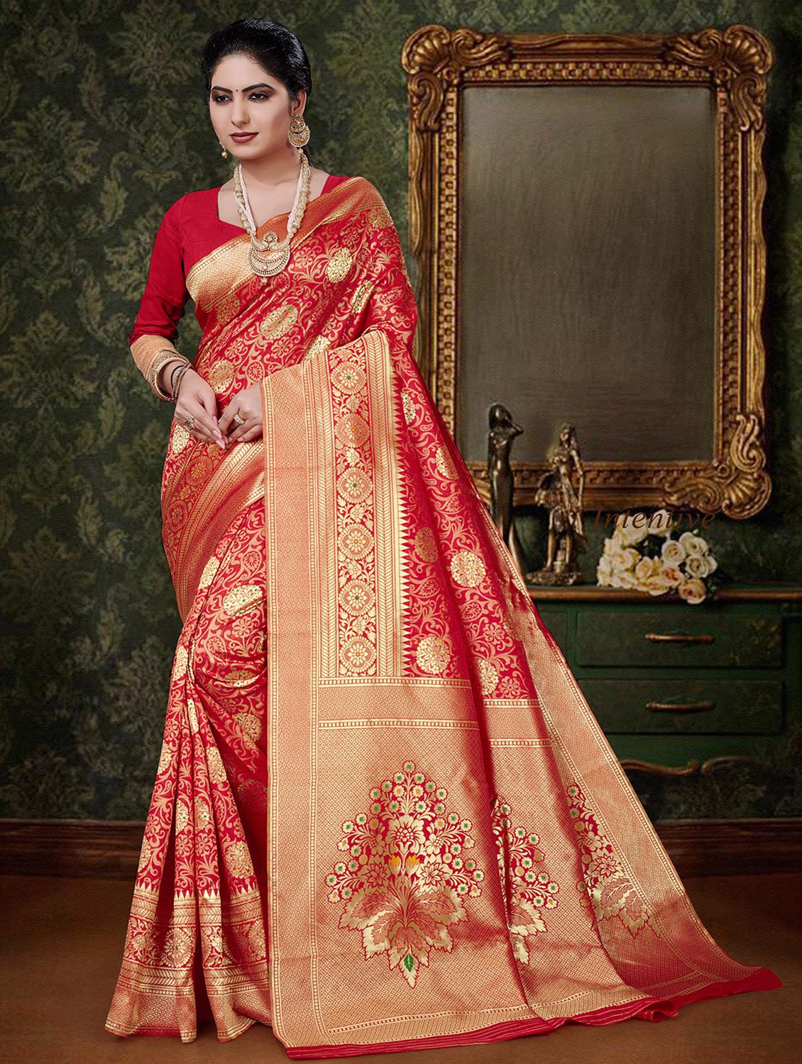 floral zari motifs banarasi saree with blouse