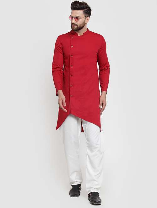 red solid asymmetric kurta - 16332328 - Standard Image - 0