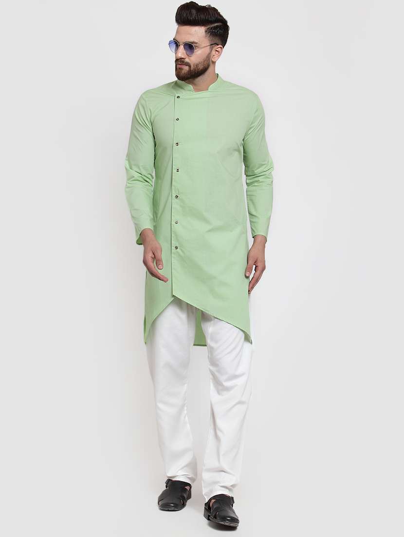 green solid asymmetric kurta
