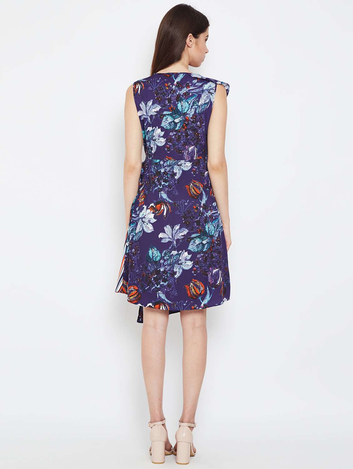 ruffle detail floral stripe wrap dress - 16332818 - Standard Image - 2