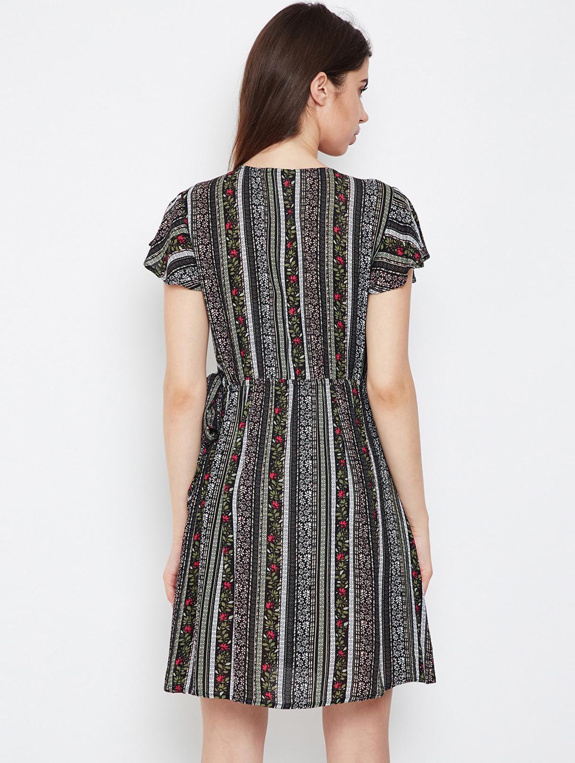 ruffle sleeved floral stripe wrap dress - 16332842 - Standard Image - 2