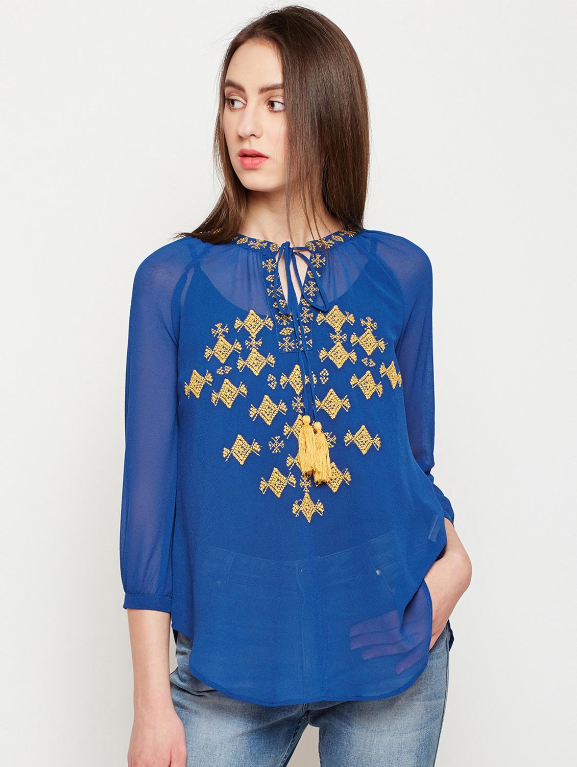 women's a line tie-up neck top