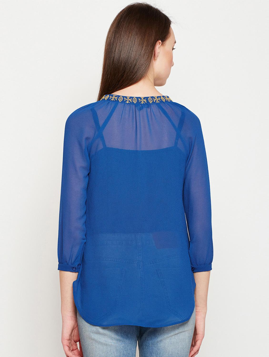 women's a line tie-up neck top - 16333068 - Standard Image - 2
