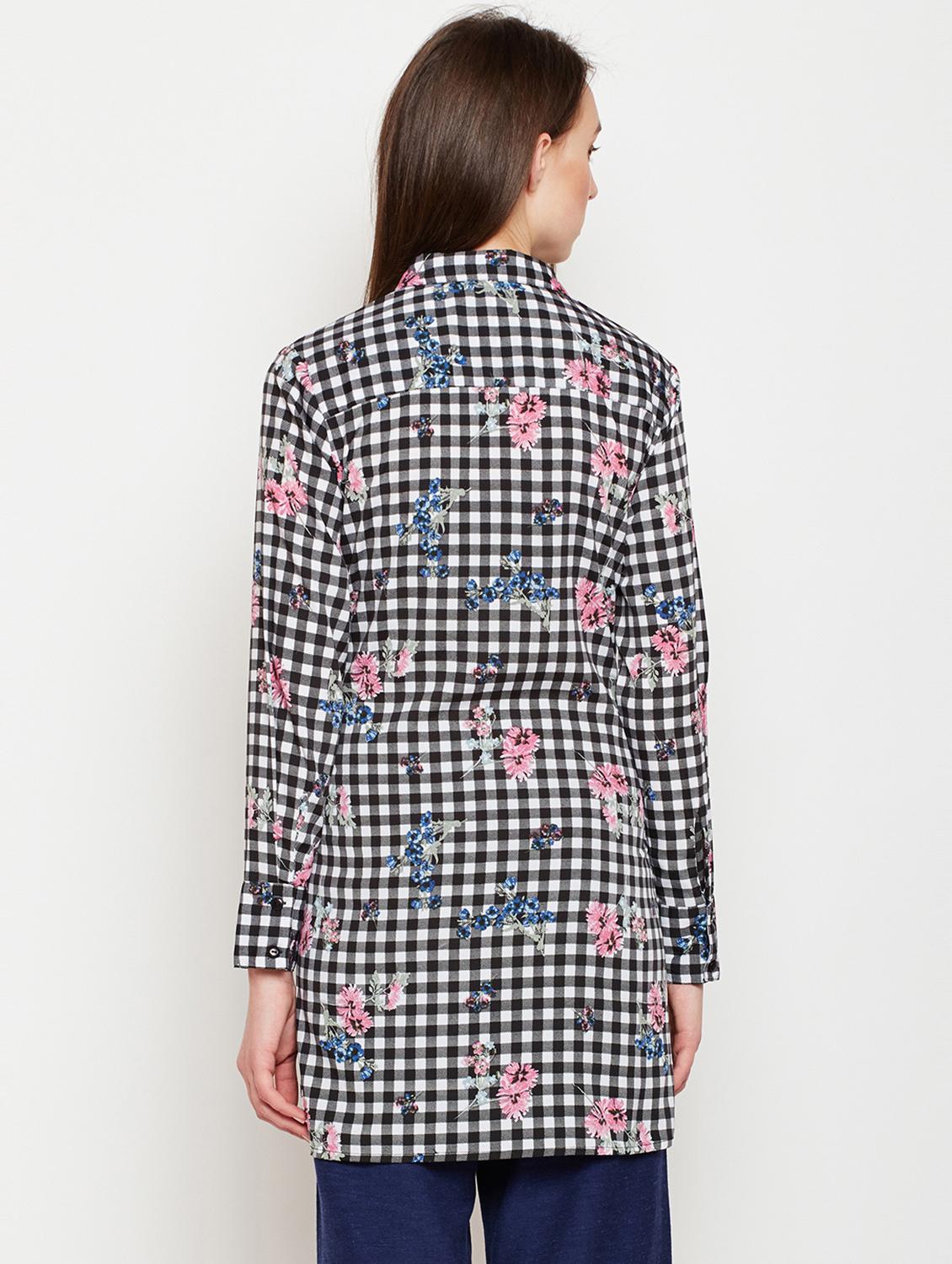 checkered tie front maternity tunic - 16333077 - Standard Image - 2