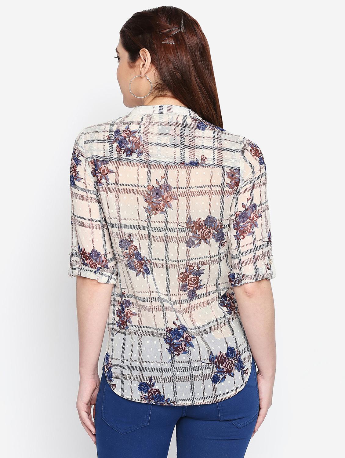 mandarin neck roll up sleeved shirt - 16333101 - Standard Image - 2