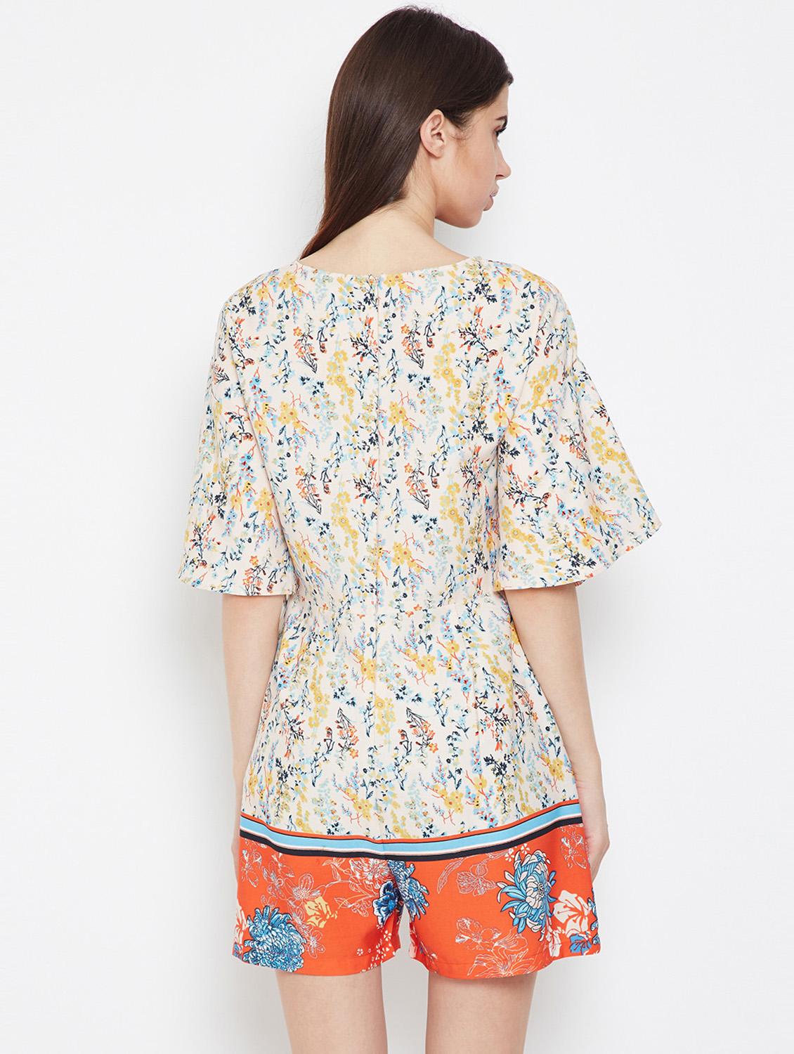 drop shoulder floral romper - 16333110 - Standard Image - 2