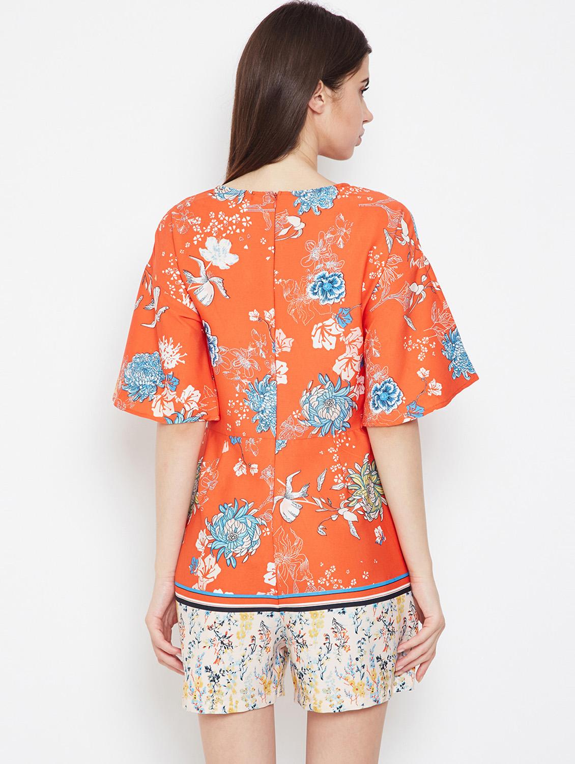 drop shoulder floral romper - 16333112 - Standard Image - 2