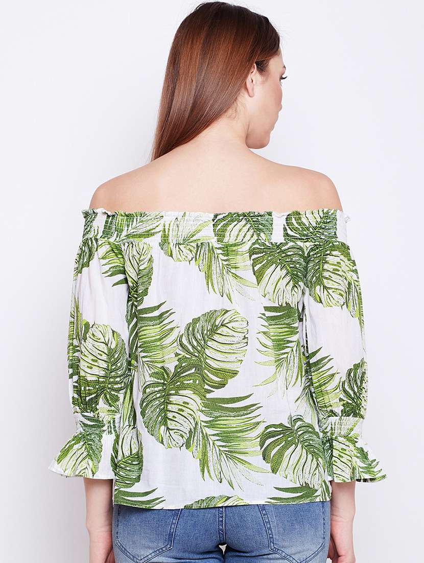 off shoulder smocked detail top - 16333387 - Standard Image - 2
