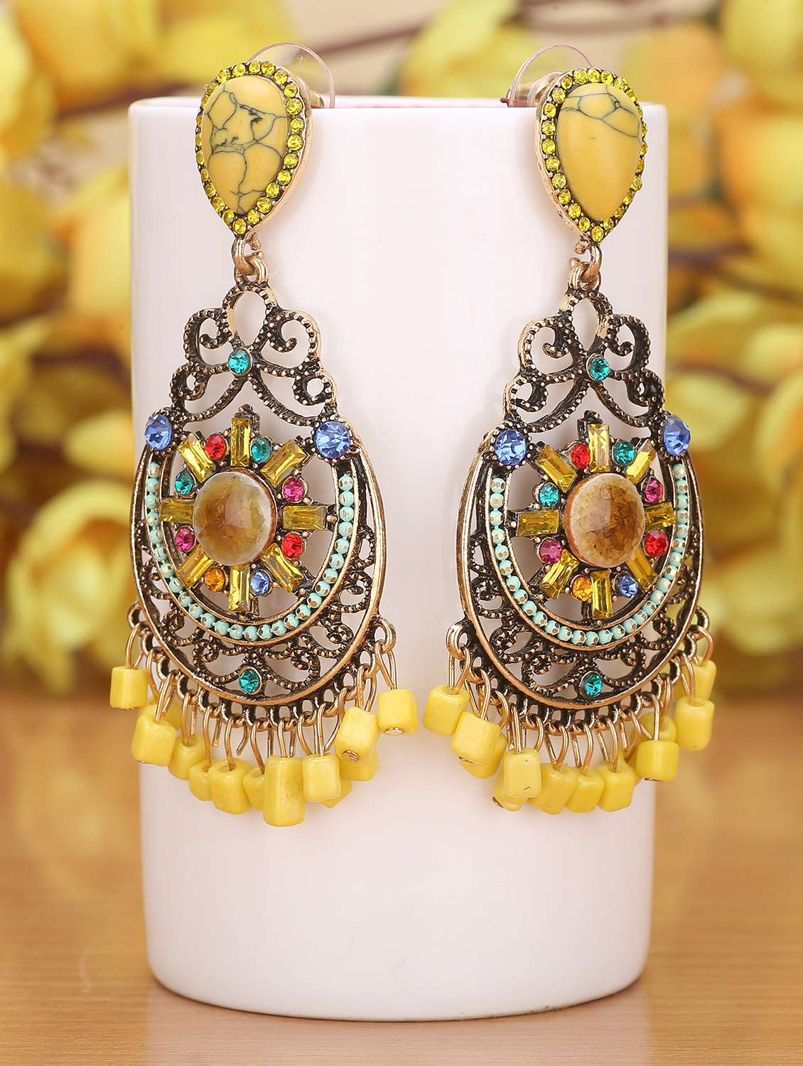 yellow zinc drop earring