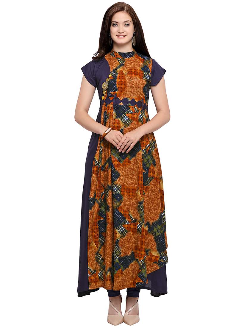 checkered printed flared kurta