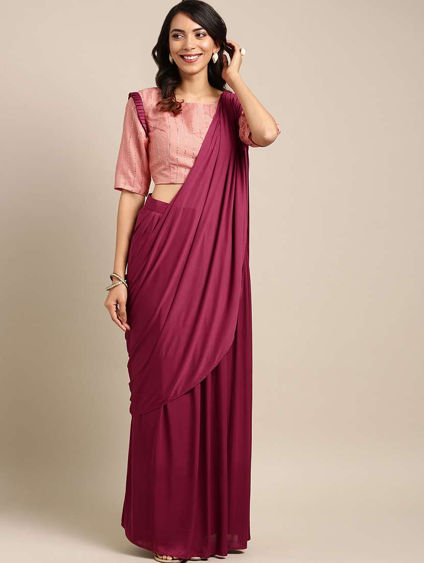 solid drape fusion saree with blouse