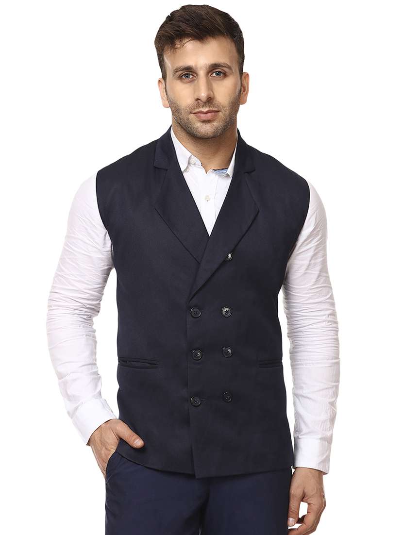 navy blue solid waist coat