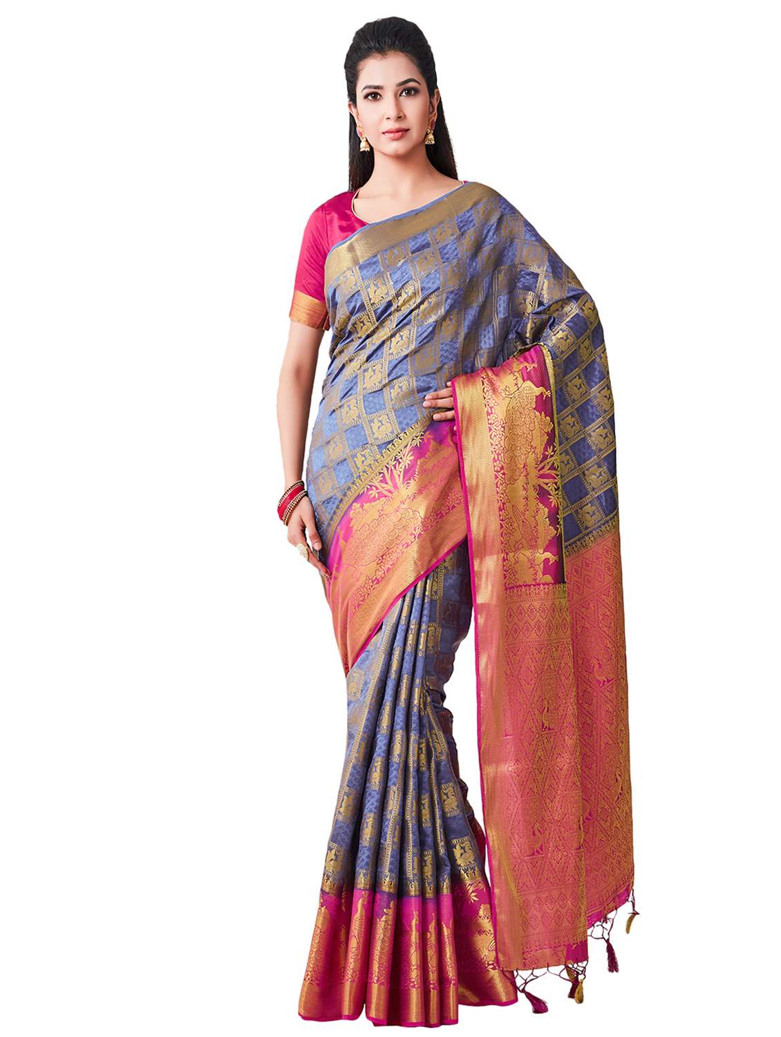 women's self design purist blue colored saree