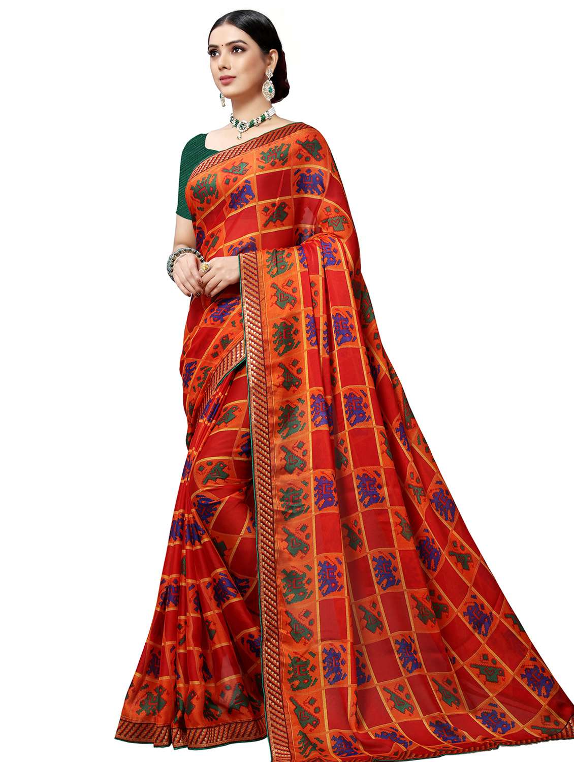 checkered patola saree with blouse